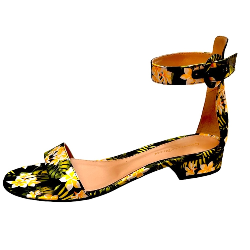 NIB Gianvito Rossi Satin Floral Print Black Sandal Sz 9.5